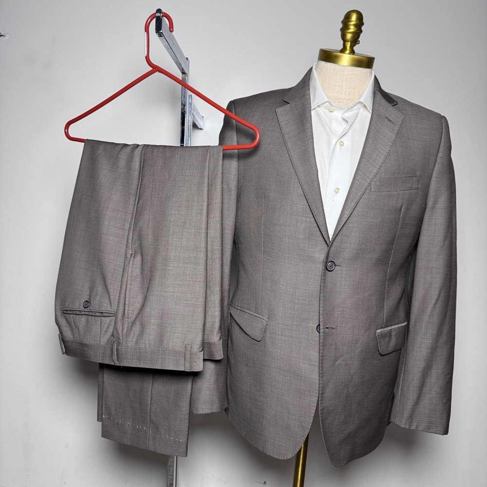 Lauren Ralph Lauren Suit Mens 38R 32W Taupe Brown Solid Slim Fit Wool 2-Button